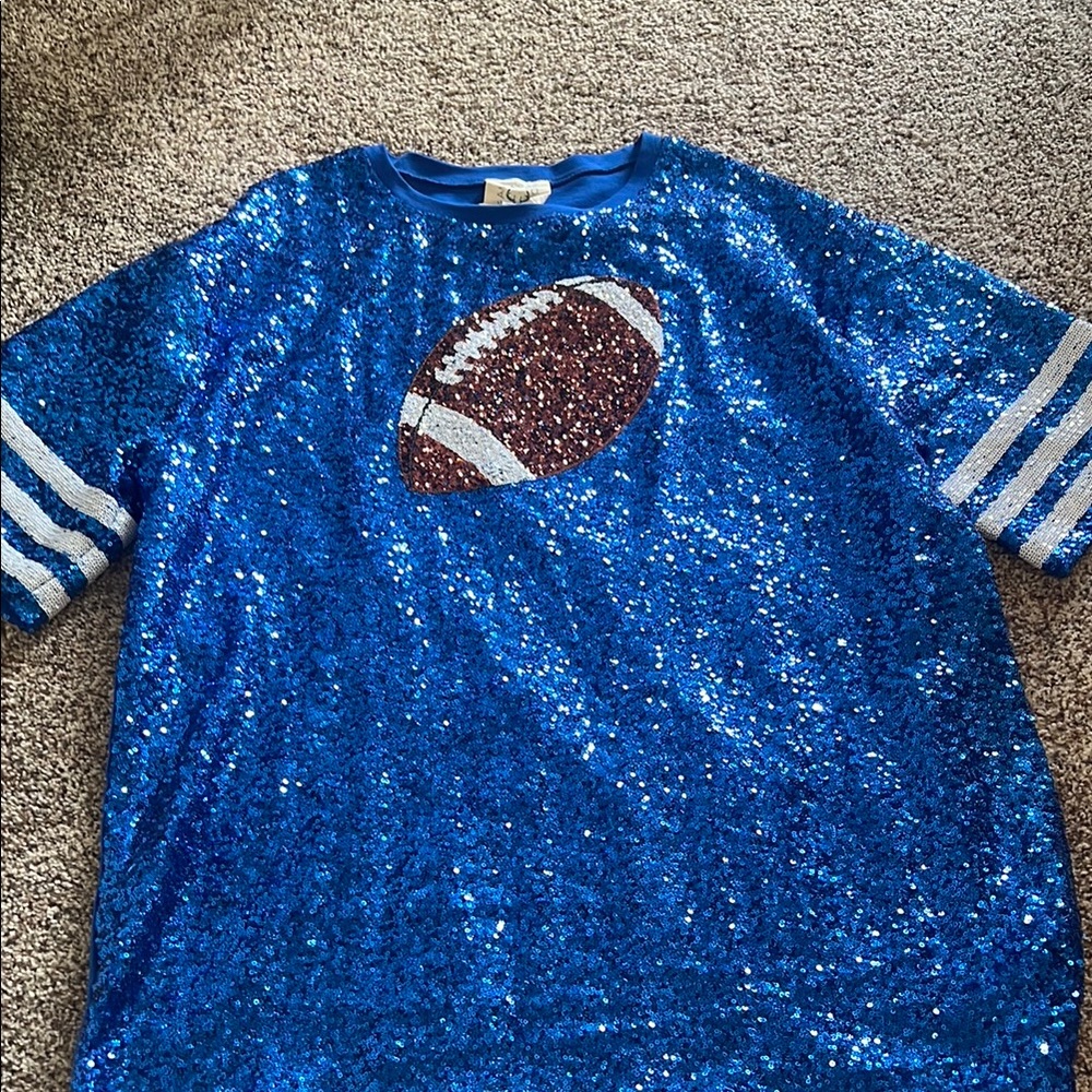 Blue Sequin Football Kids Shirt